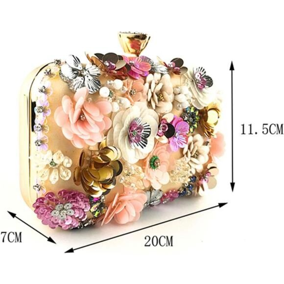 Women Clutches Flower Evening Handbag Chain Strap Shoulder Bag - Picture 3 of 7